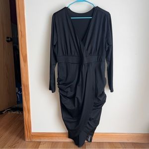 NWT SHEIN SXY Plus Size Black Ruched Draped V-neck Long Sleeve Dress